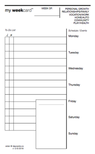 the weekcard™ template - .pdf version : print/make your own! (W1-E)